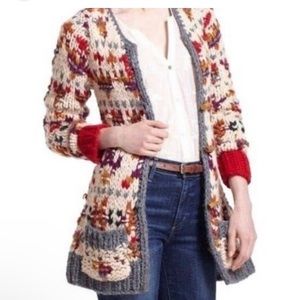 Anthropologie Sleeping on Snow Fair Isle Cardigan Medium
